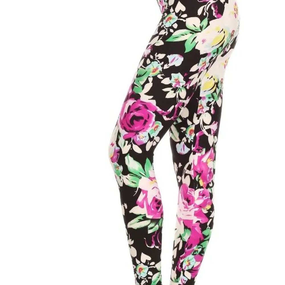 Buttery Soft Flower Print One Size Leggings